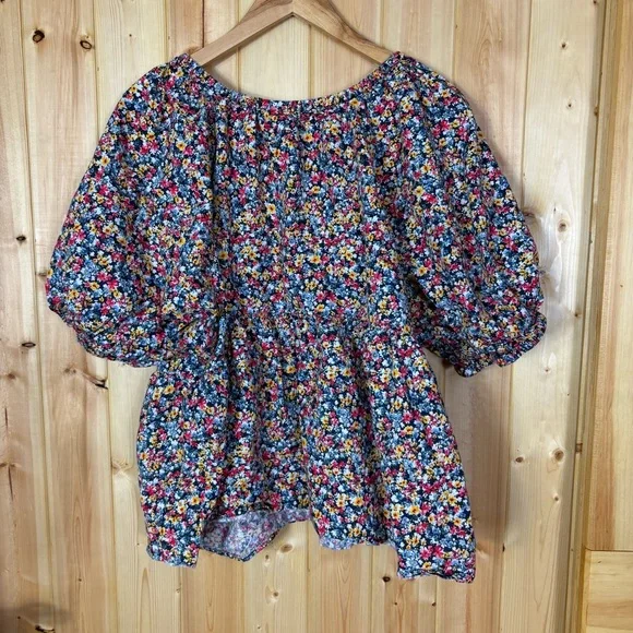 old navy micro Floral-Print Puff-Sleeve Babydoll Top 2X Spring Cottagecore color - Picture 2 of 12